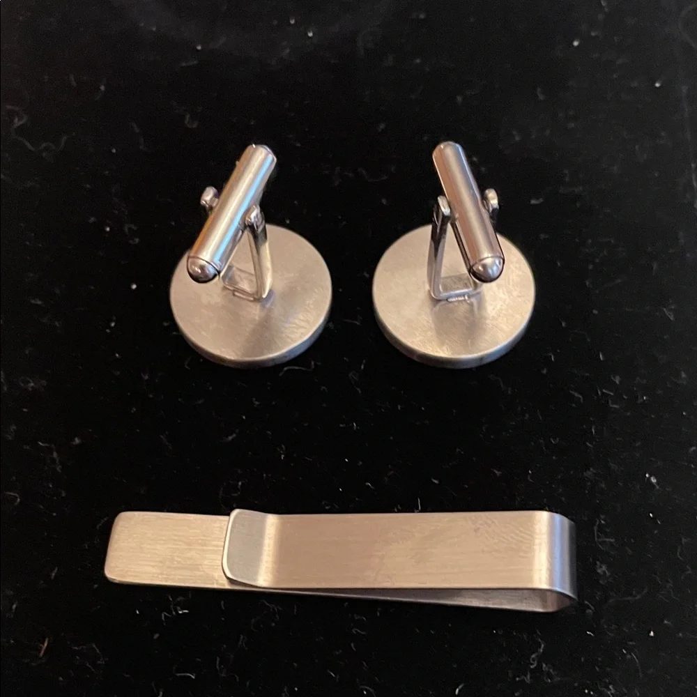 Men's Titanium Blue T-Rex Cufflinks and Tie Clip Set
